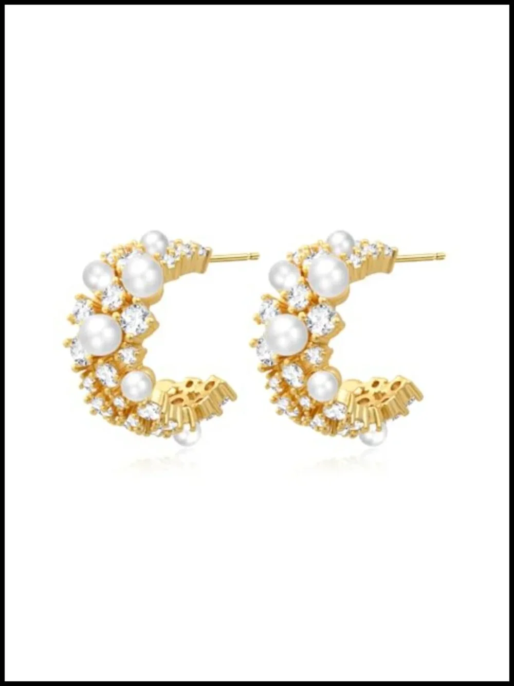 14K Gold Plated Pearl CZ Hoop Earrings for Women Wedding Bridal Jewelry - 0.79